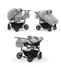 Carucior pentru gemeni Nativo Gemini 3 in 1 Gri Deschis/Negru (01), latime 87 cm, reversibil, roti gonflabile
