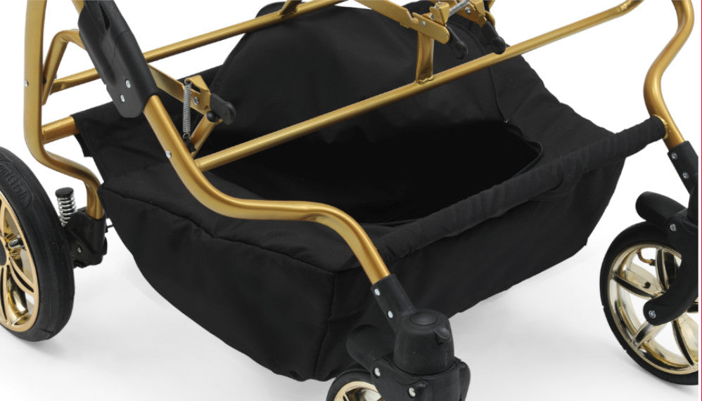 Carucior pentru gemeni Nativo Gemini 3 in 1 Gri Deschis-Negru/Gold latime 87 cm reversibil carucior-gemeni